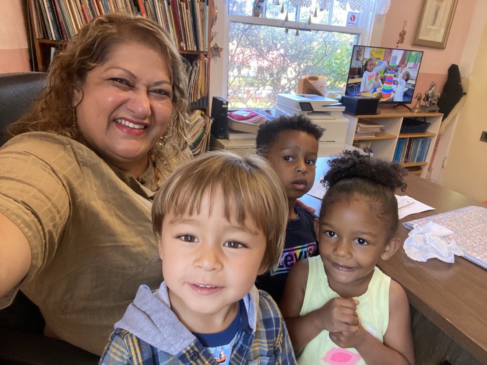 Director Samudra with three friends in the book corner